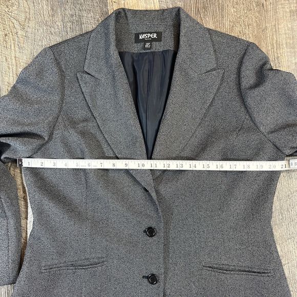 Kasper Black Gray Jacket Office Work Career Blazer Size 14P - Picture 7 of 11